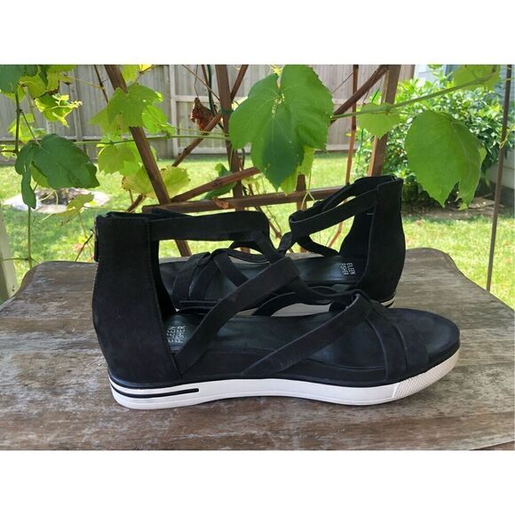 Eileen Fisher Women's Sola Tumbled Nubuck Leather Back Zip Sandals 9 - Picture 4 of 8